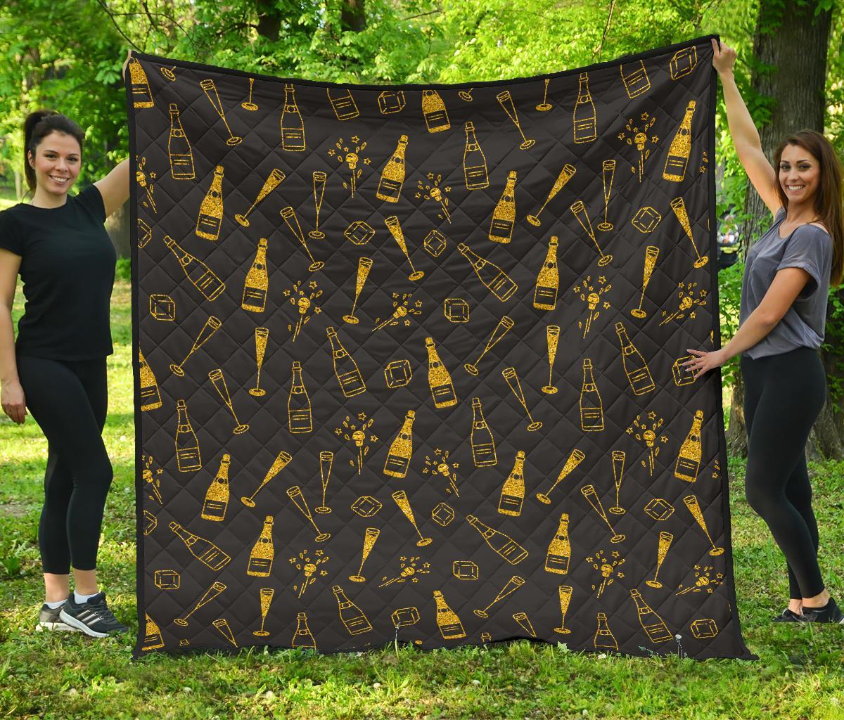 Champagne Gold Glitter Pattern Print Quilt-grizzshop