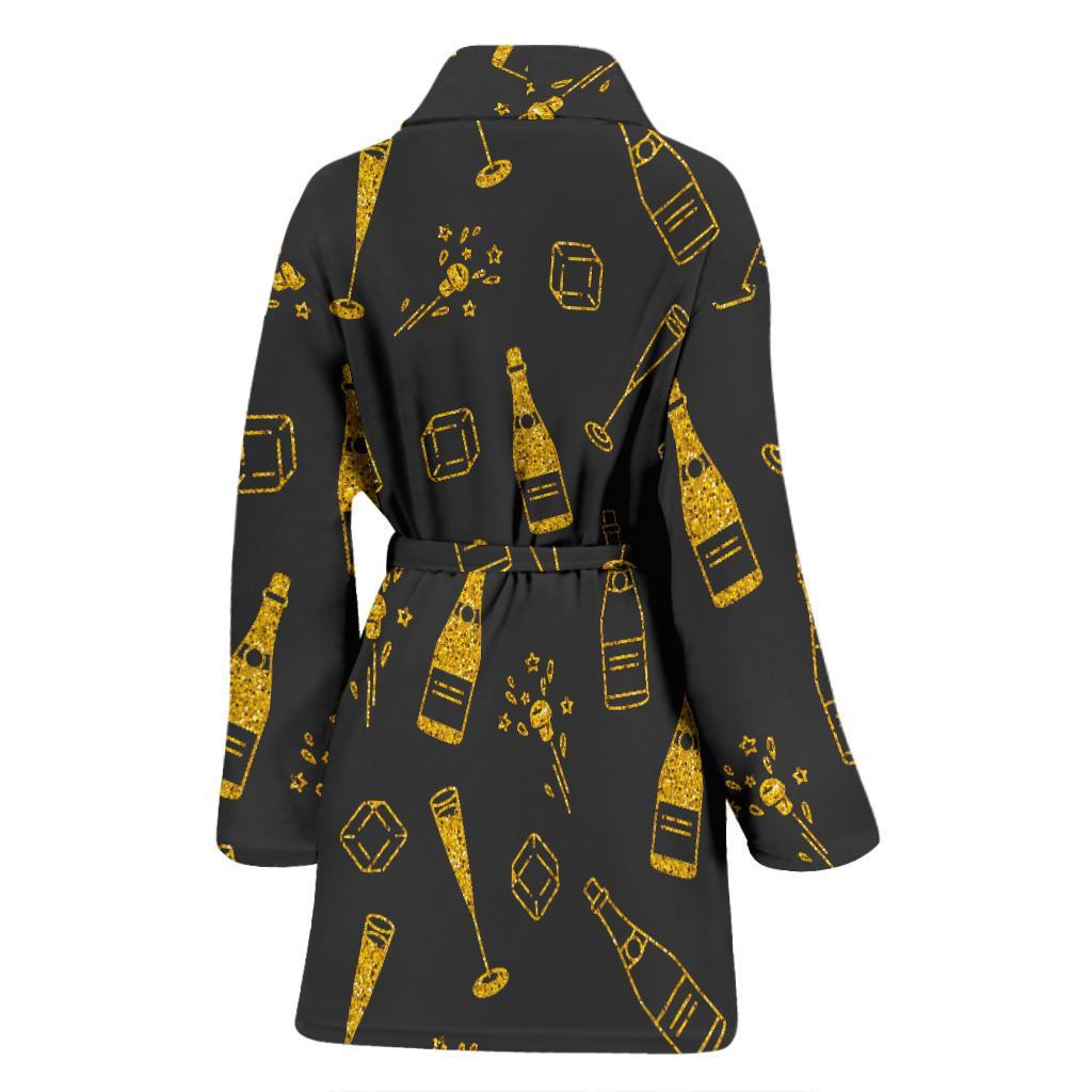 Champagne Gold Glitter Pattern Print Women Long Robe-grizzshop