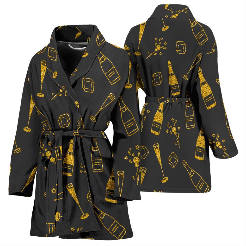 Champagne Gold Glitter Pattern Print Women Long Robe-grizzshop