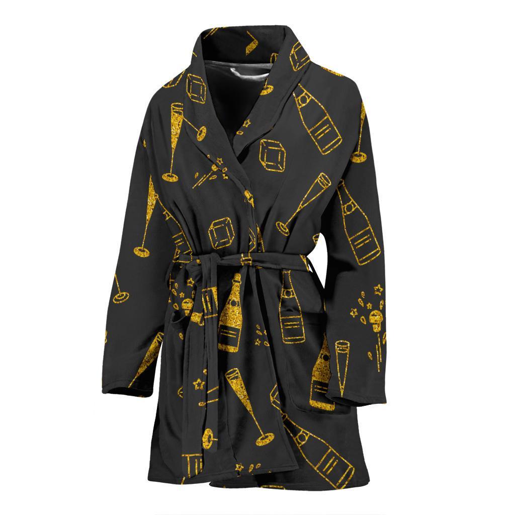 Champagne Gold Glitter Pattern Print Women Long Robe-grizzshop