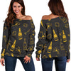 Champagne Gold Glitter Pattern Print Women Off Shoulder Sweatshirt-grizzshop