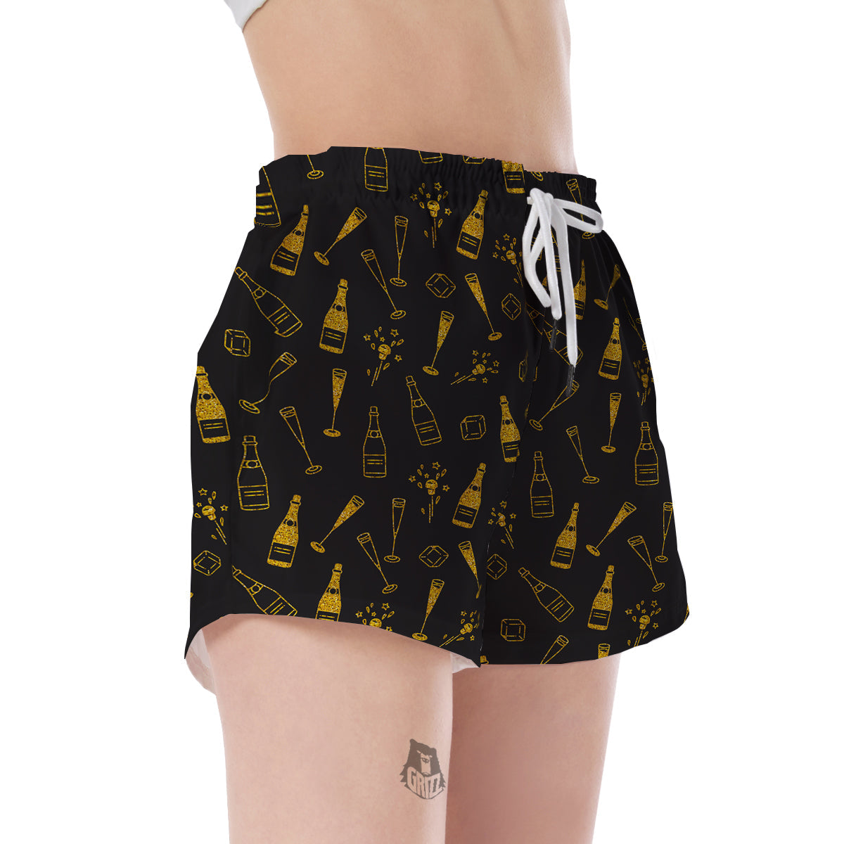 Champagne Gold Glitter Pattern Print Women's Shorts-grizzshop