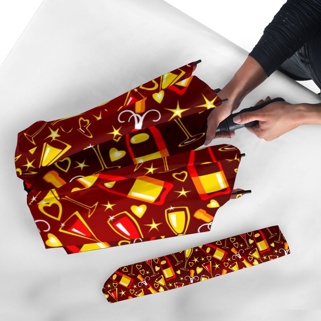 Champagne Pattern Print Automatic Foldable Umbrella-grizzshop
