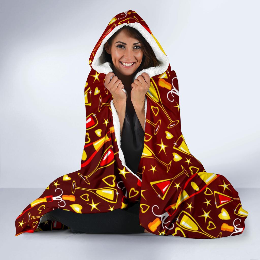 Champagne Pattern Print Hooded Blanket-grizzshop