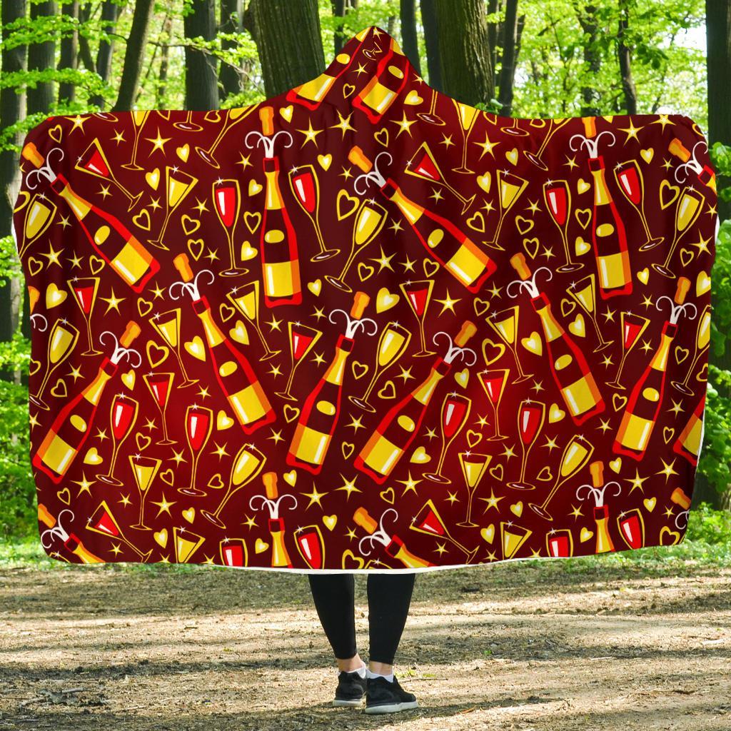 Champagne Pattern Print Hooded Blanket-grizzshop