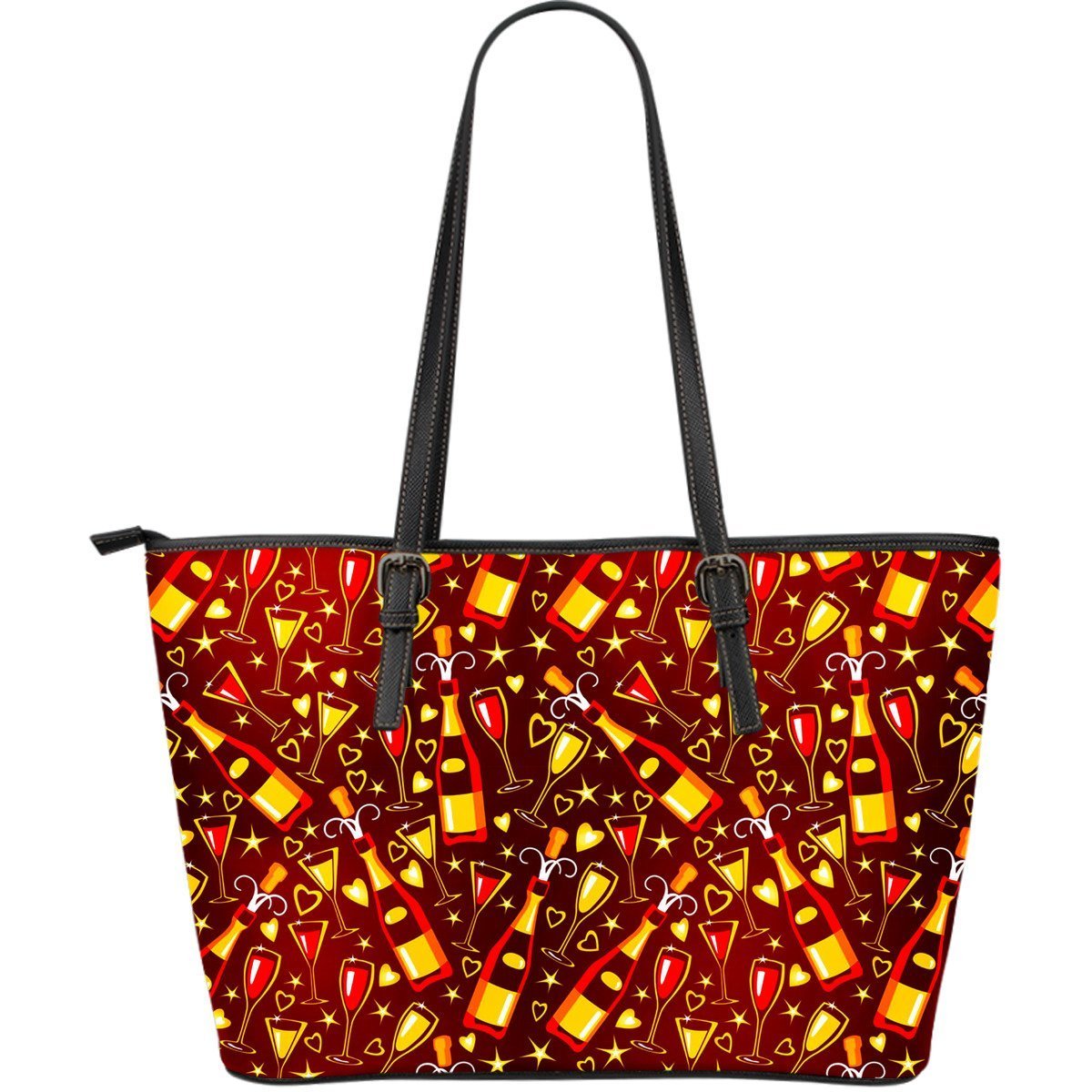 Champagne Pattern Print Leather Tote Bag-grizzshop