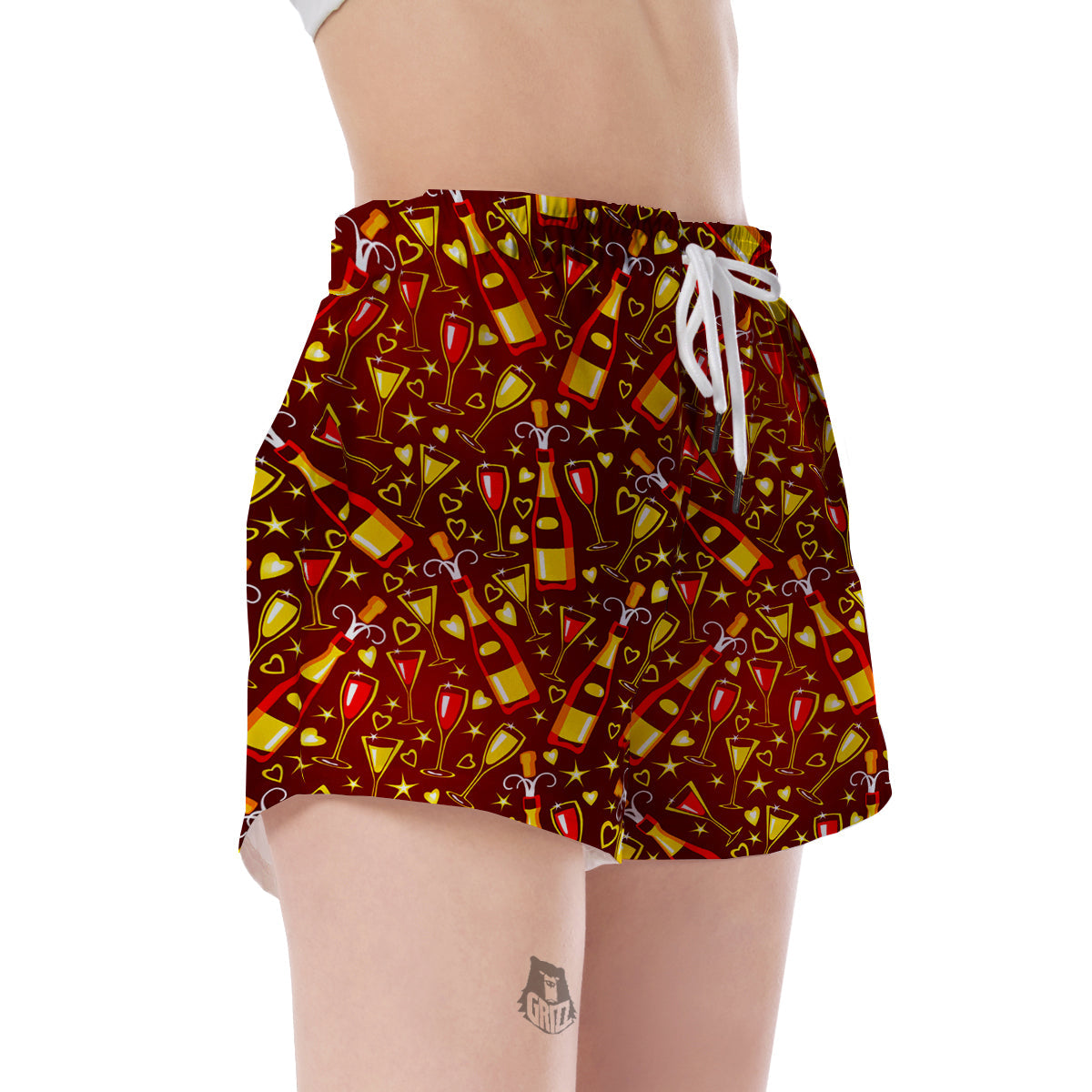 Champagne Pattern Print Women's Shorts-grizzshop
