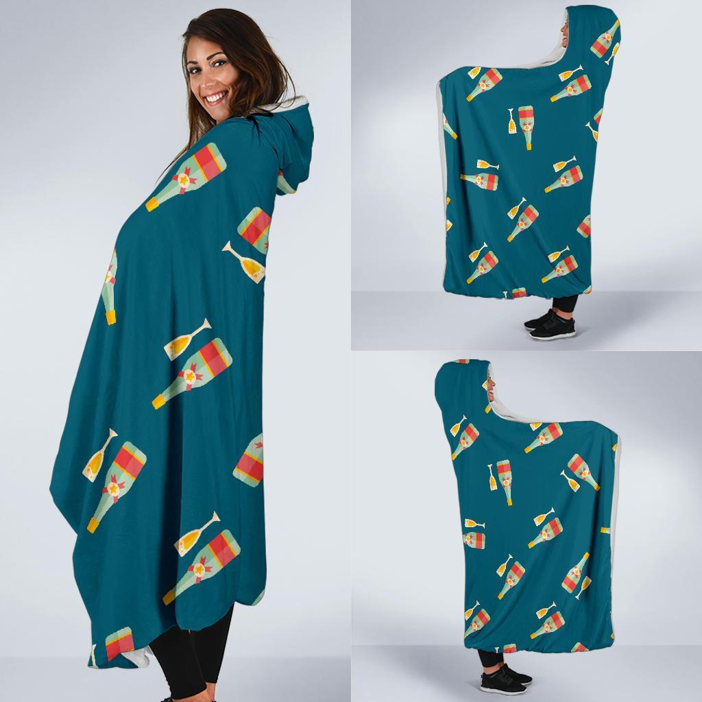 Champagne Print Pattern Hooded Blanket-grizzshop