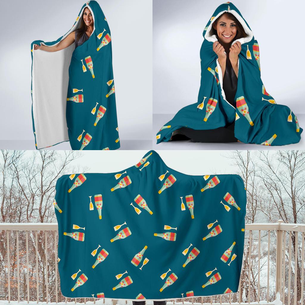 Champagne Print Pattern Hooded Blanket-grizzshop