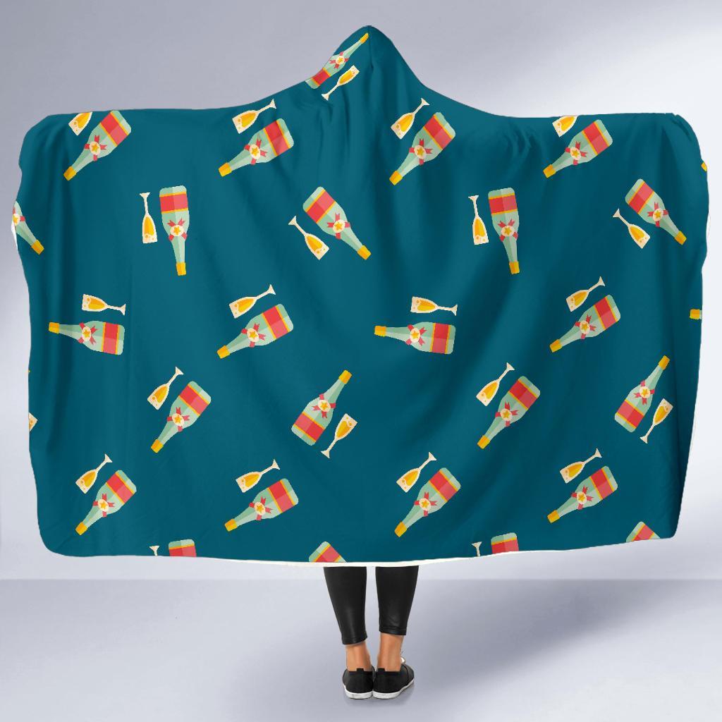 Champagne Print Pattern Hooded Blanket-grizzshop