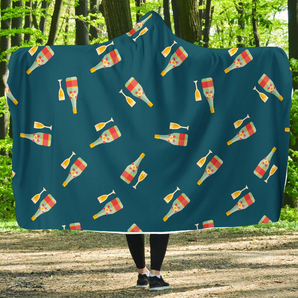 Champagne Print Pattern Hooded Blanket-grizzshop