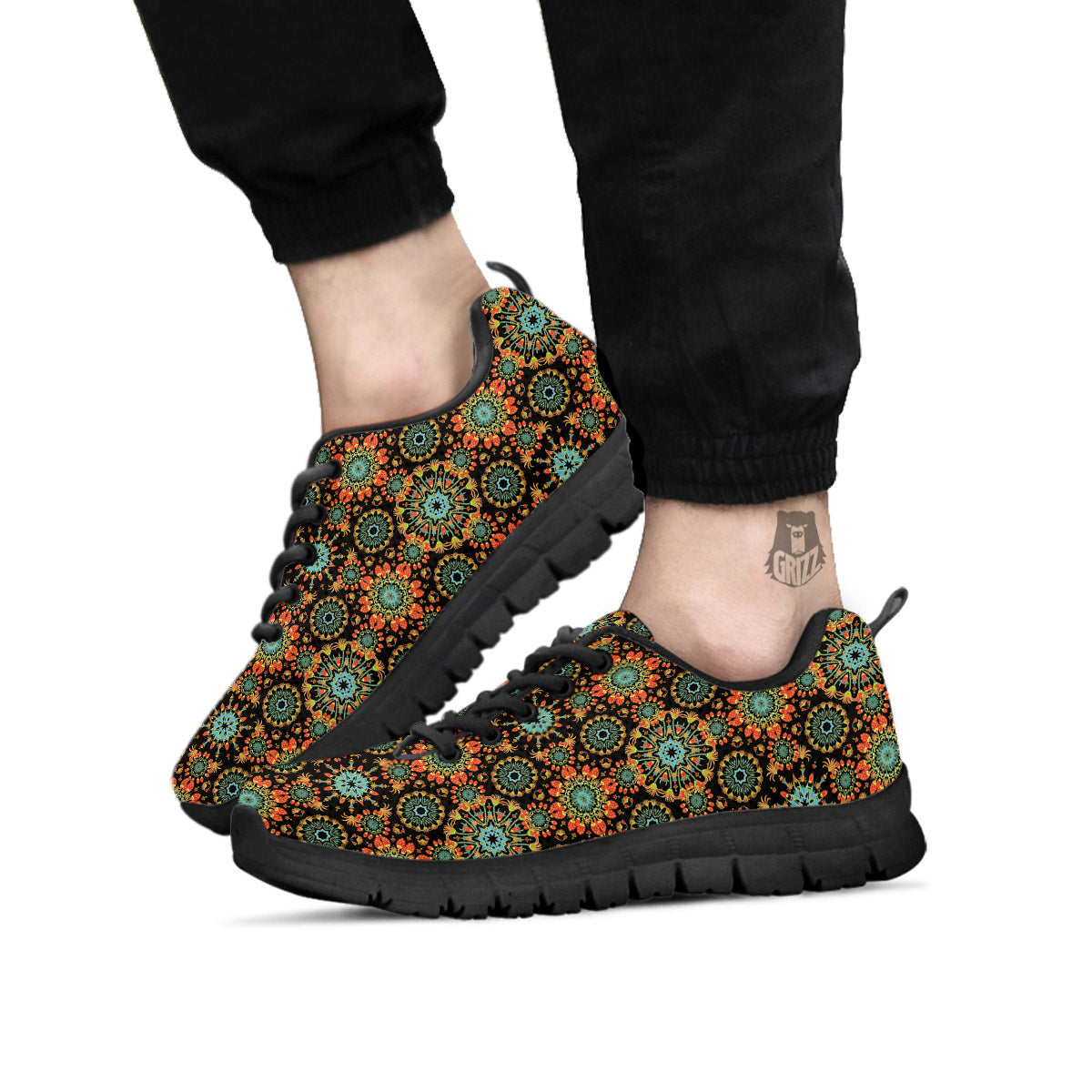 Chaotic Boho Print Pattern Black Sneaker-grizzshop