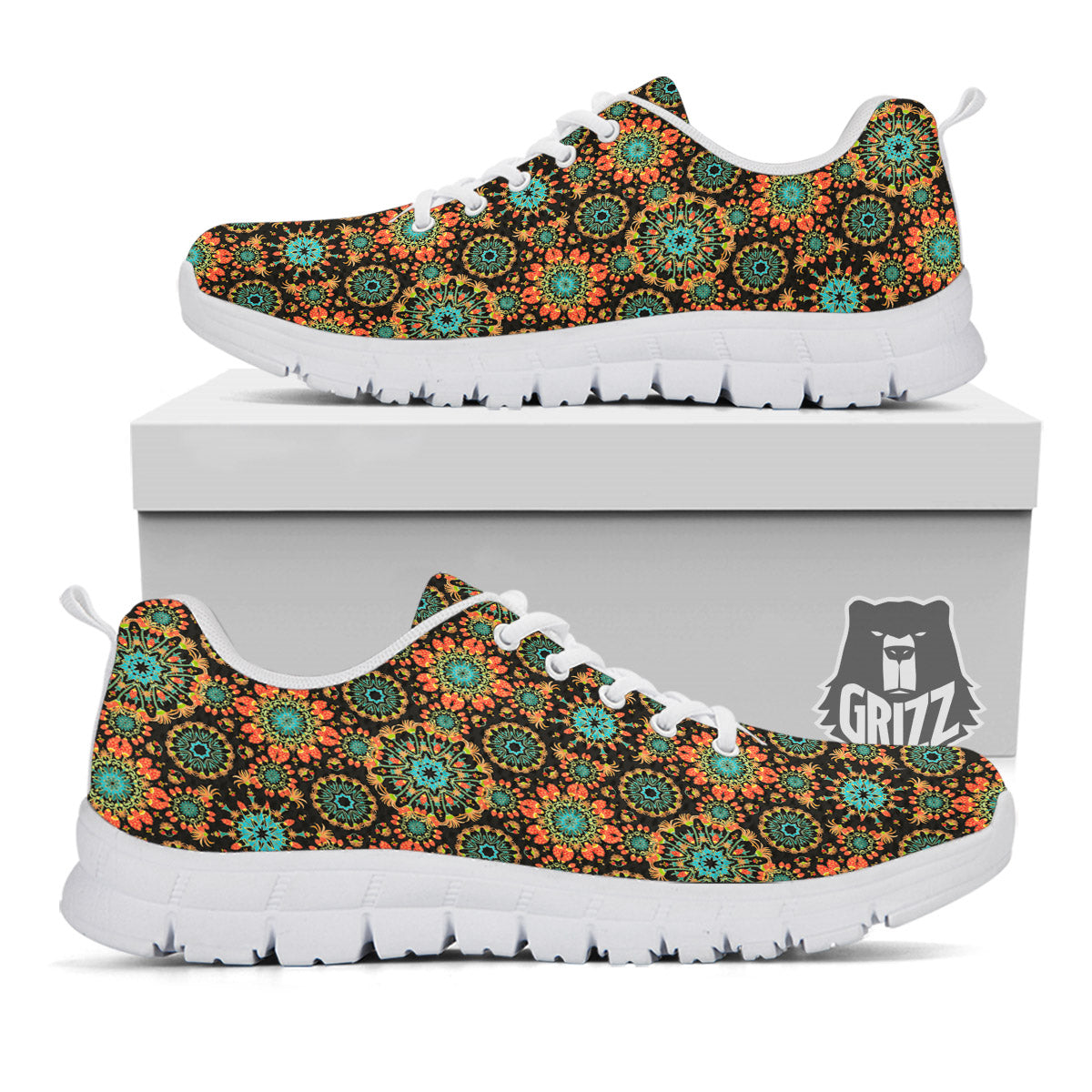 Chaotic Boho Print Pattern White Sneaker-grizzshop