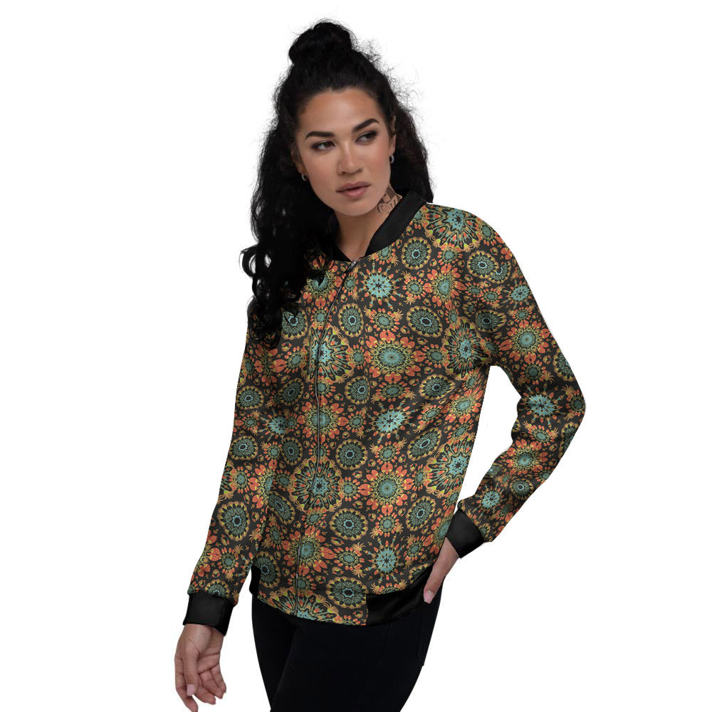Chaotic Boho Print Pattern Women's Bomber Jacket-grizzshop
