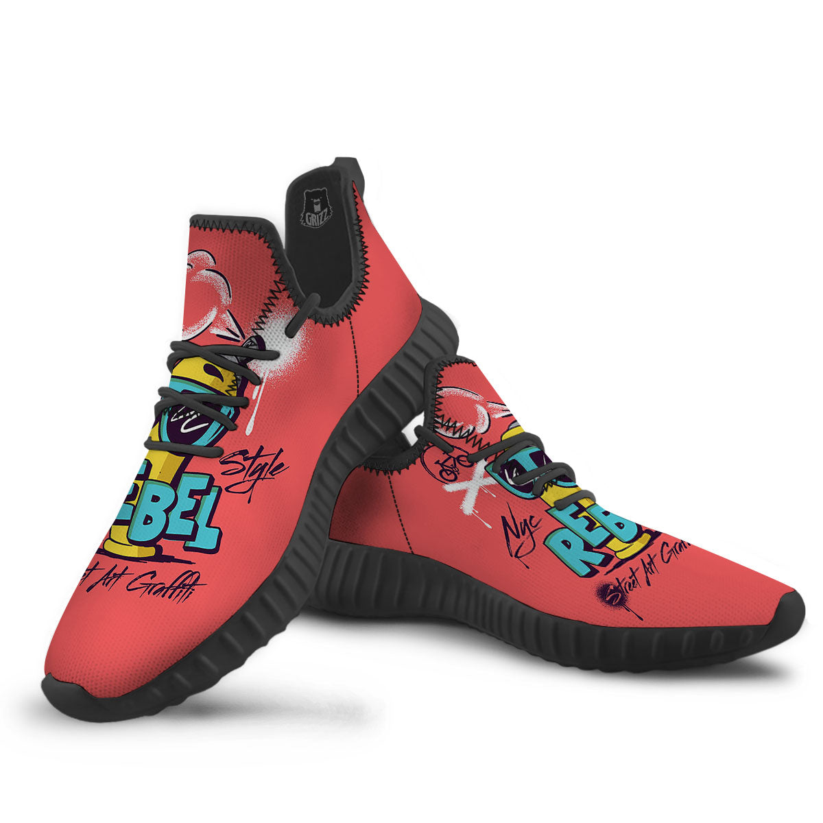 Characters Graffiti Cartoon Print Black Walking Shoes-grizzshop