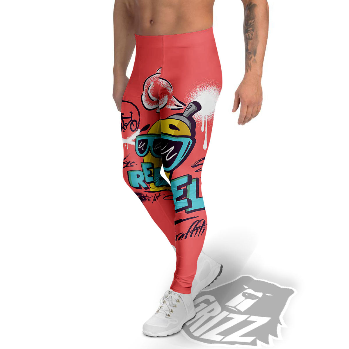 Characters Graffiti Cartoon Print Men's Leggings-grizzshop
