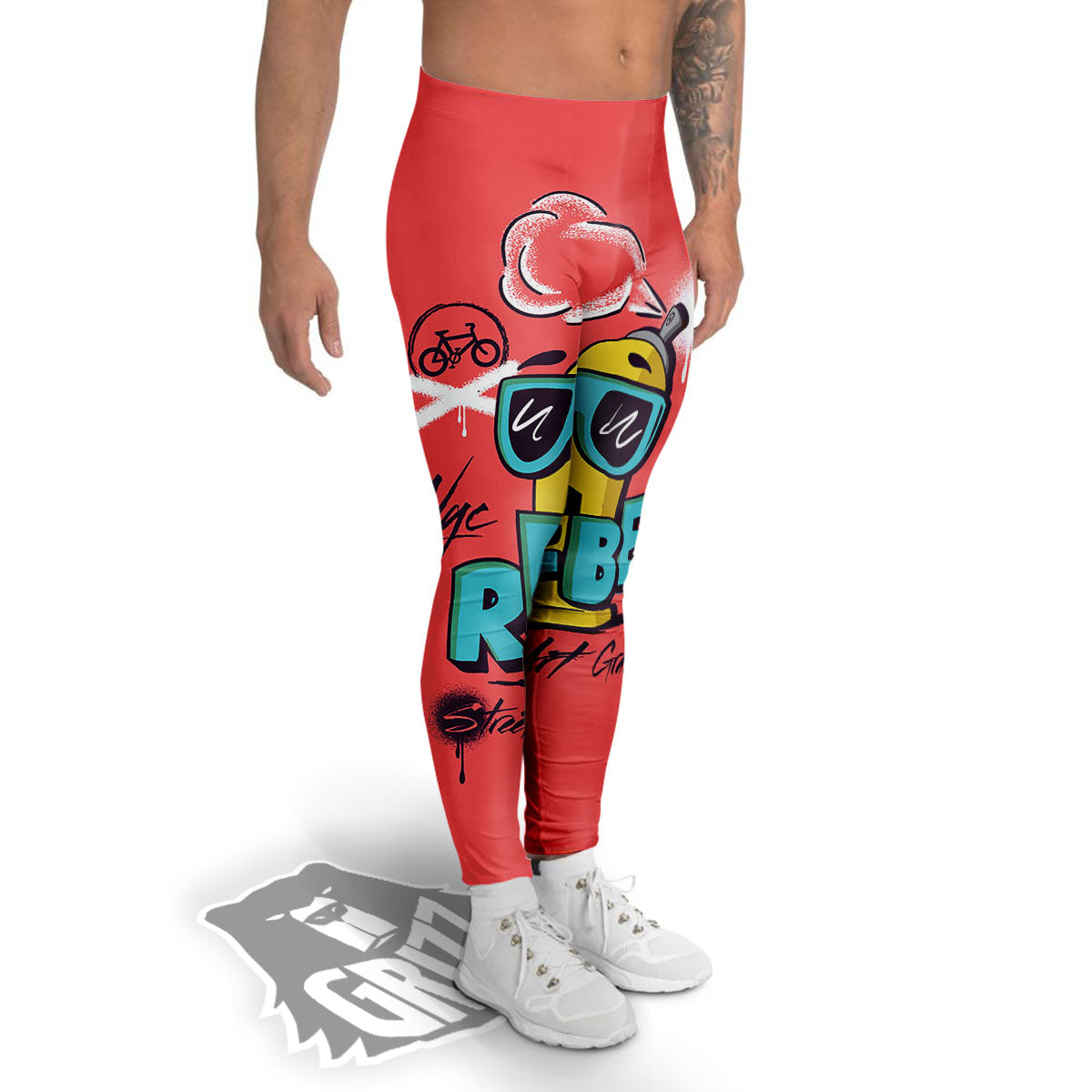Characters Graffiti Cartoon Print Men's Leggings-grizzshop