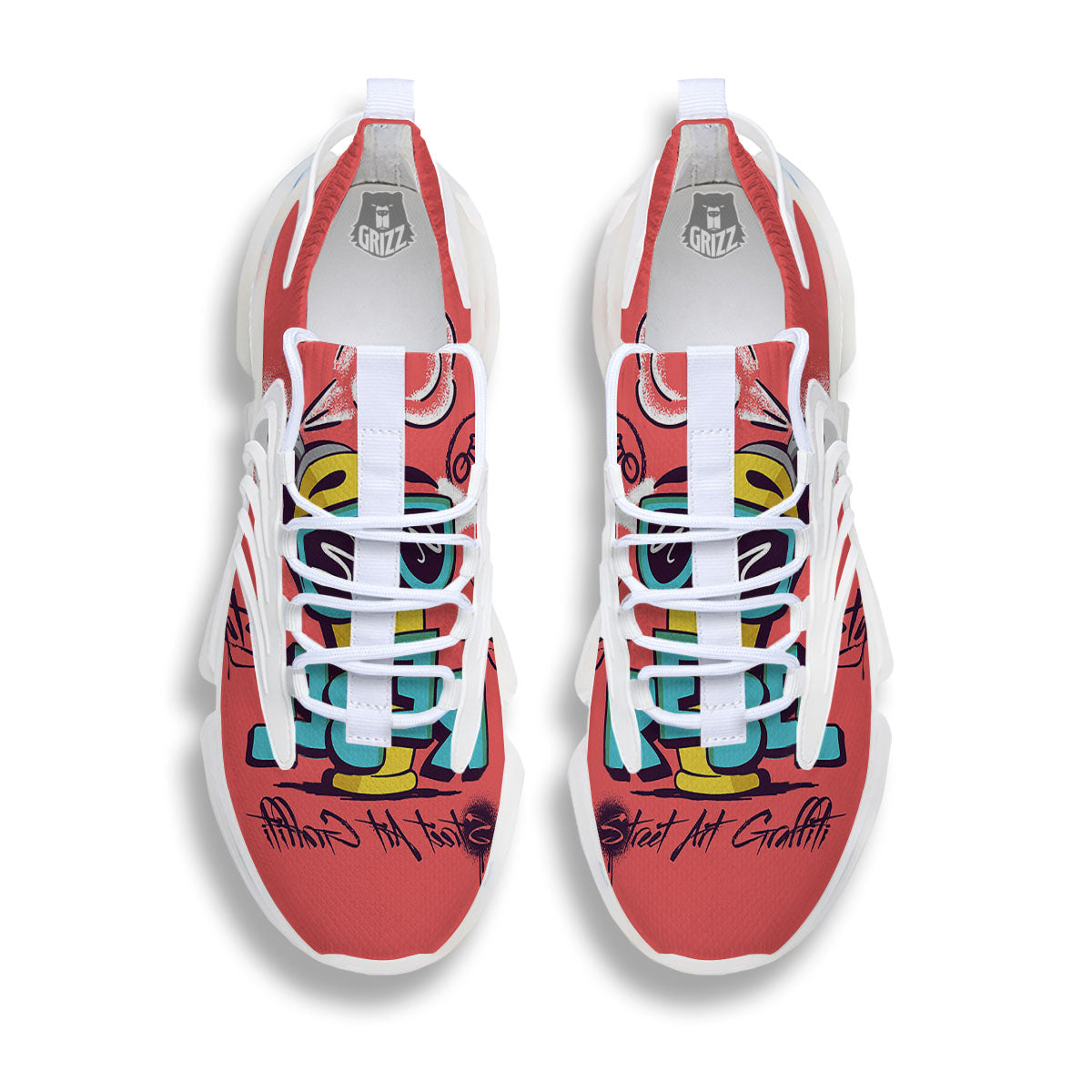 Characters Graffiti Cartoon Print White Gym Shoes-grizzshop