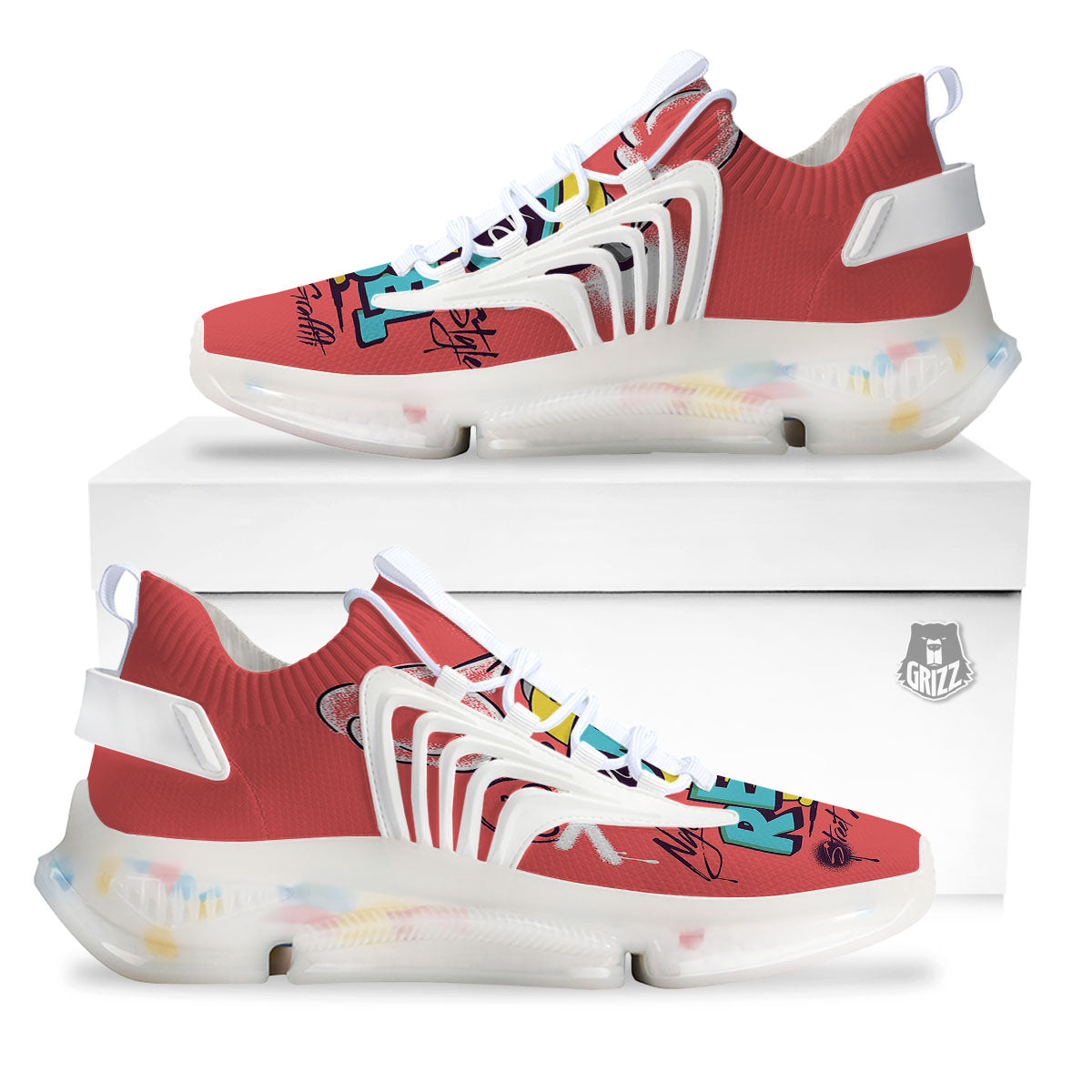 Characters Graffiti Cartoon Print White Gym Shoes-grizzshop