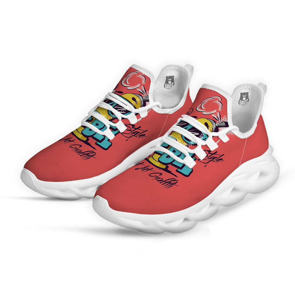 Characters Graffiti Cartoon Print White Running Shoes-grizzshop