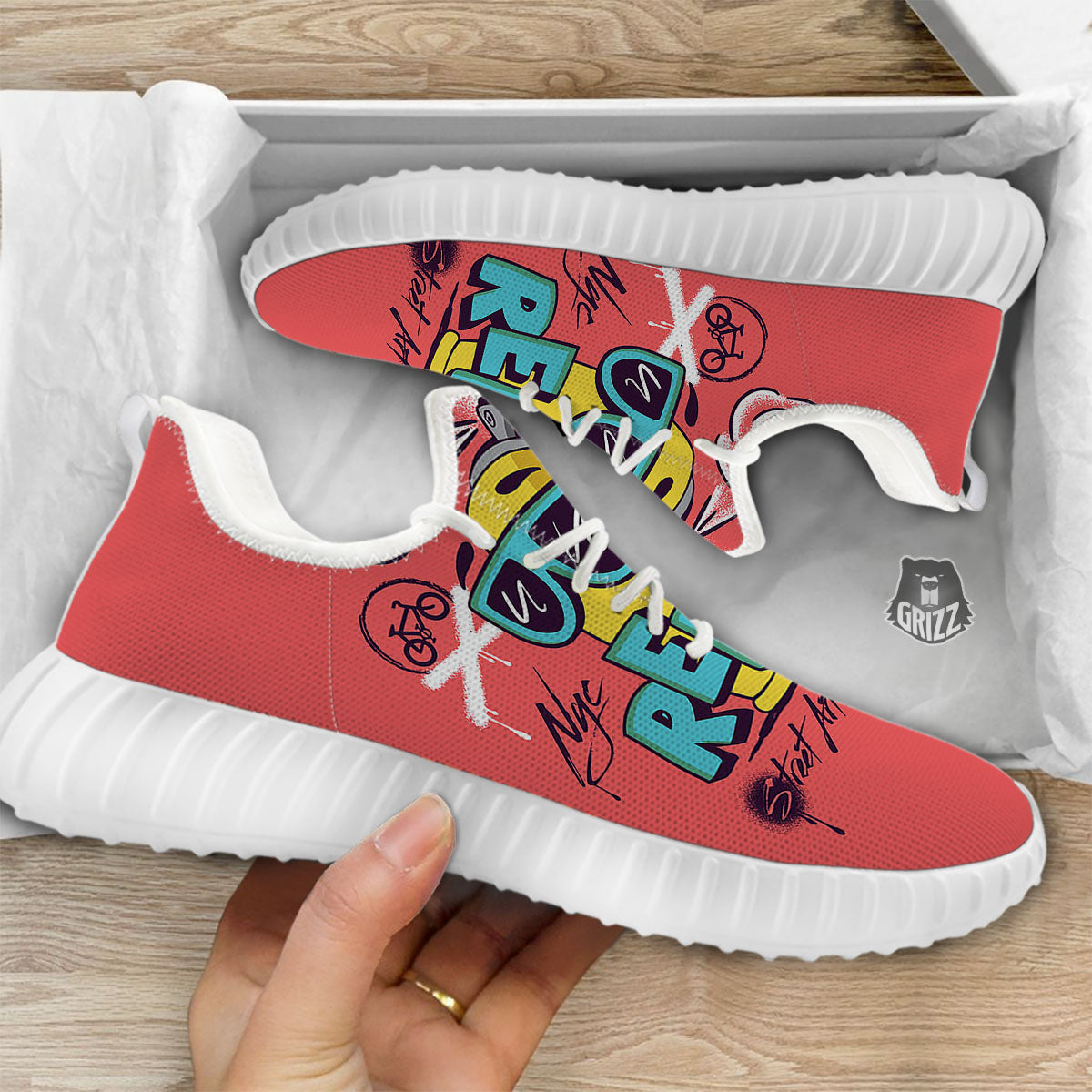 Characters Graffiti Cartoon Print White Walking Shoes-grizzshop