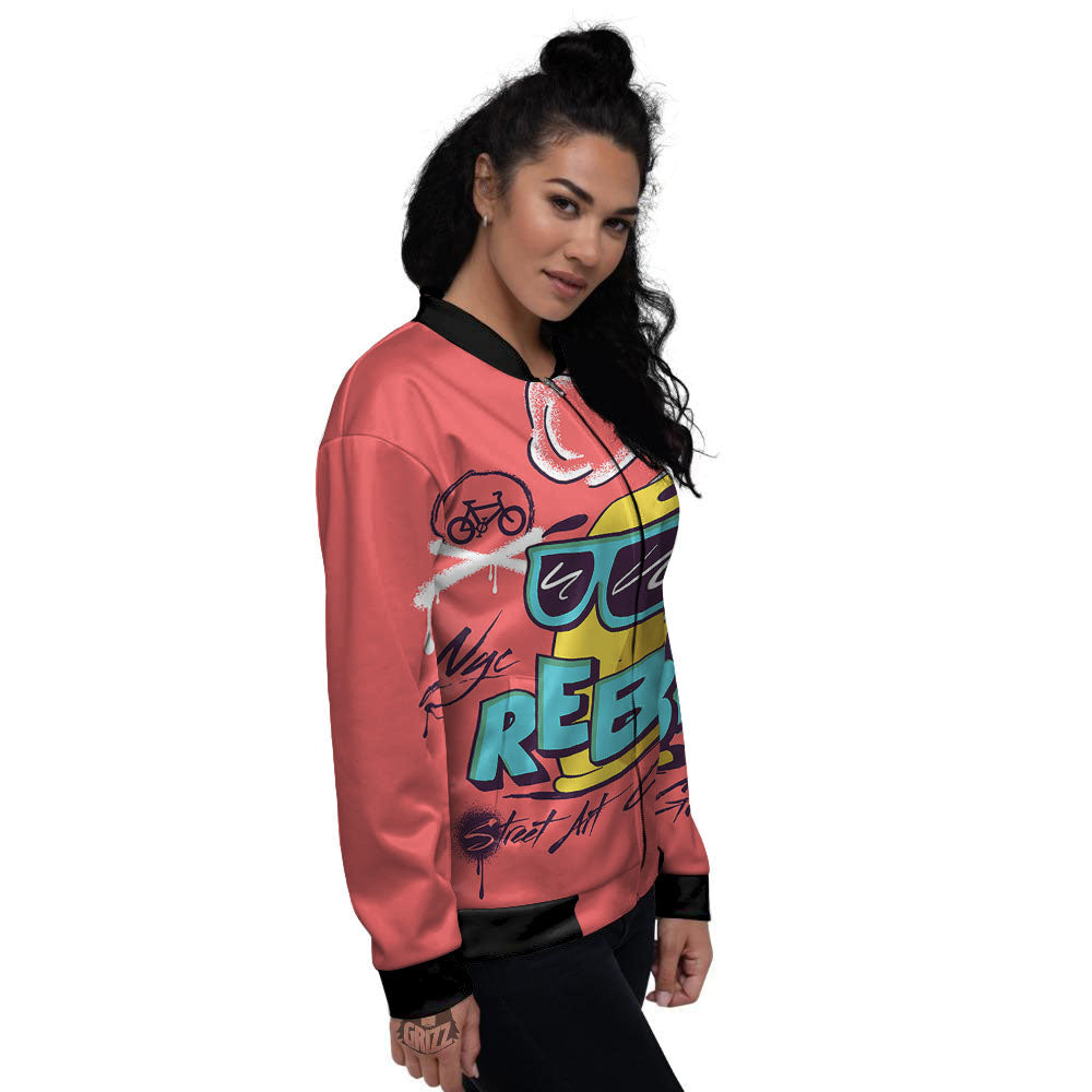 Characters Graffiti Cartoon Print Women's Bomber Jacket-grizzshop