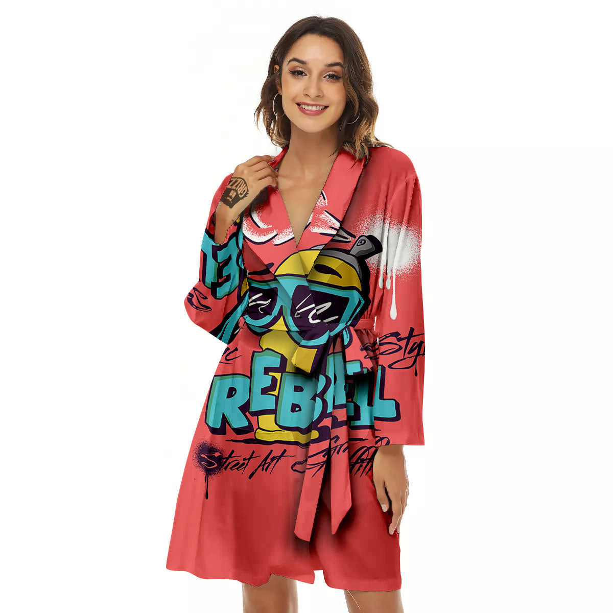 Characters Graffiti Cartoon Print Women's Robe-grizzshop
