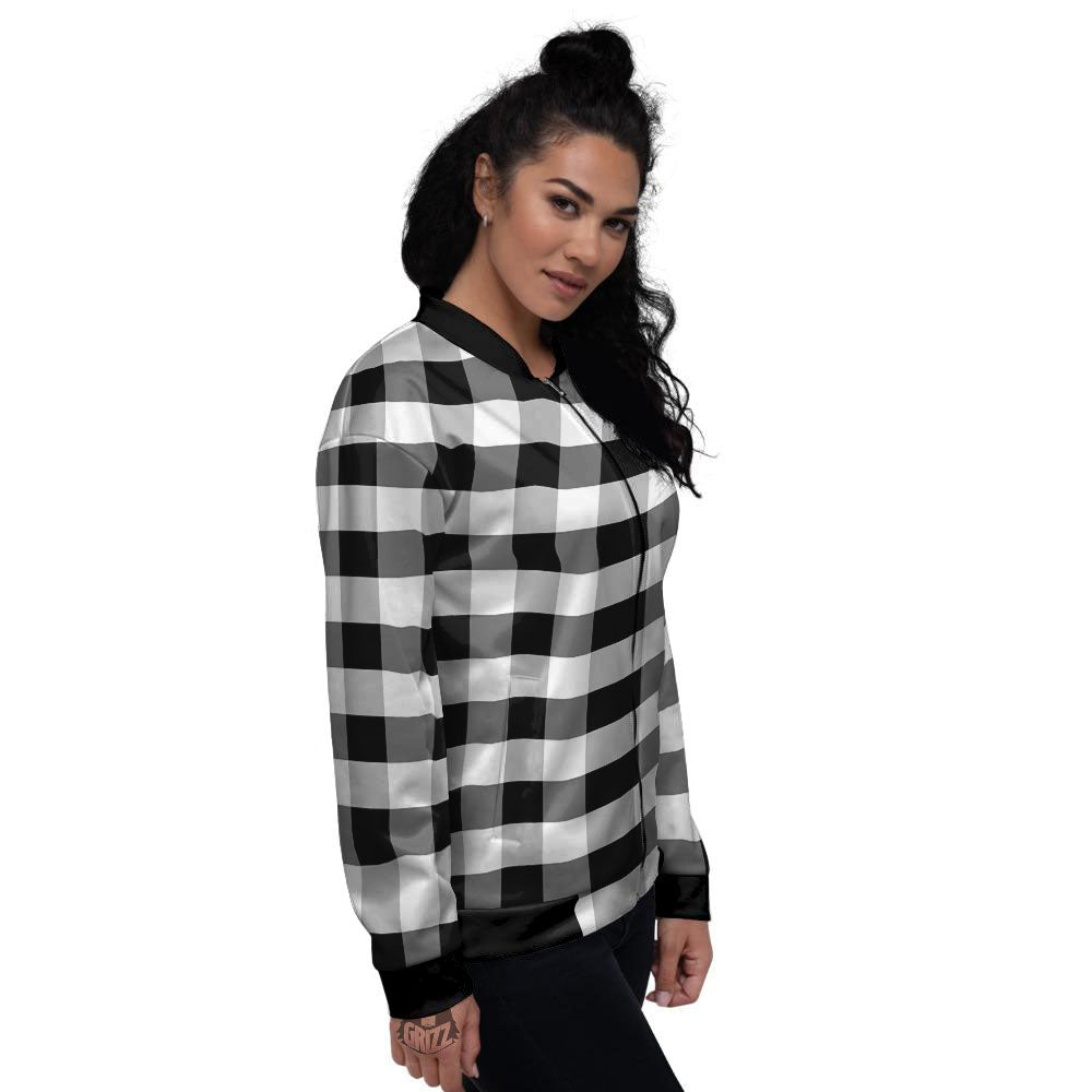 Check Black And Grey Print Pattern Women's Bomber Jacket-grizzshop