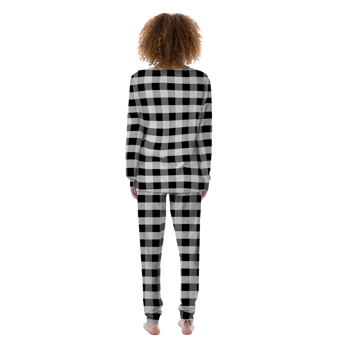 Check Black And Grey Print Pattern Women's Pajamas-grizzshop