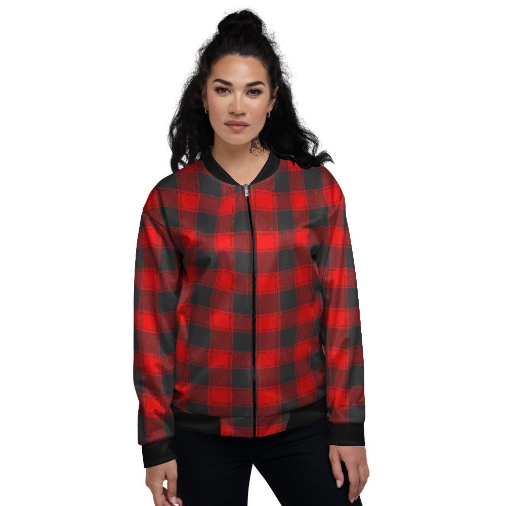 Check Black And Red Print Pattern Women's Bomber Jacket-grizzshop
