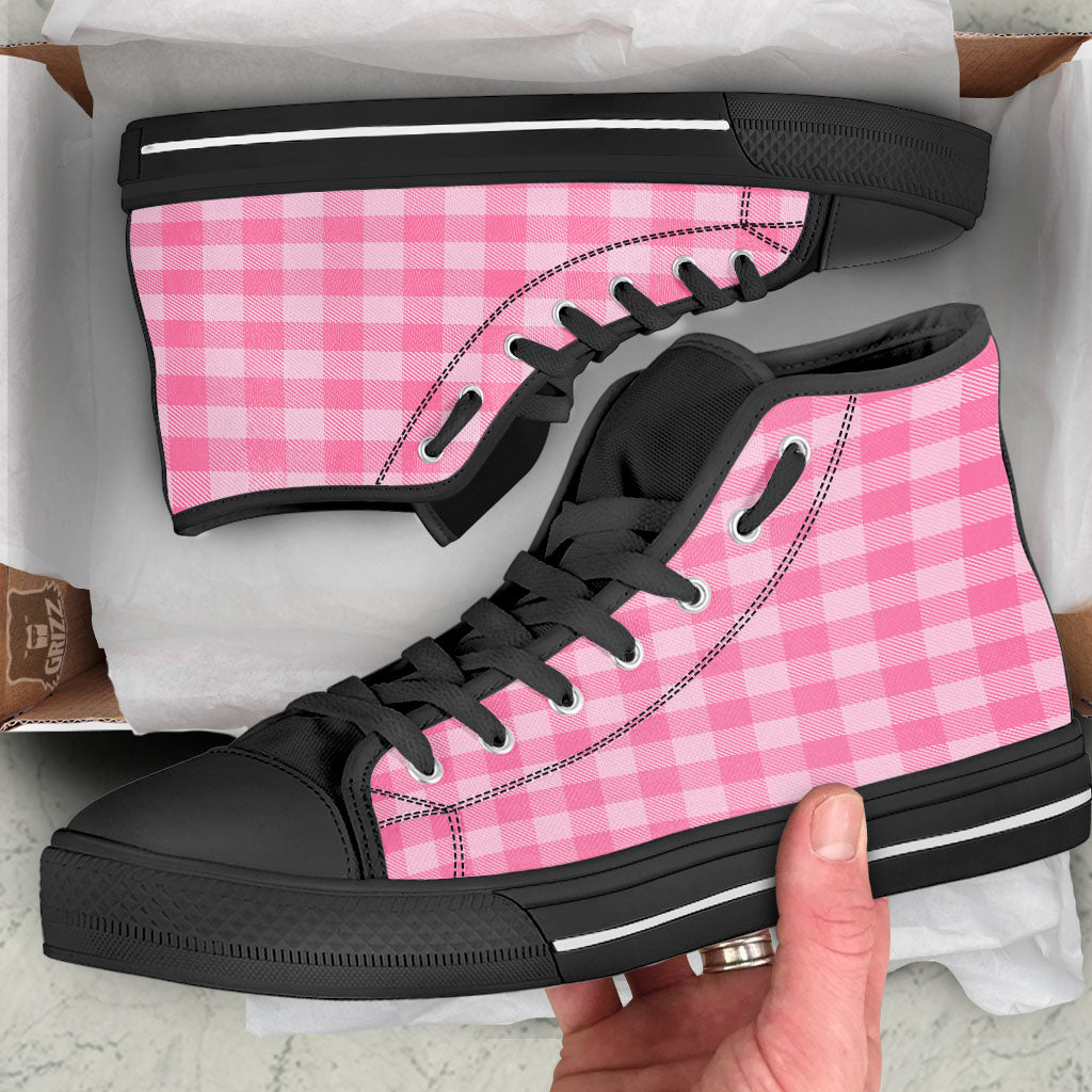Check Pink Print Pattern High Top Shoes-grizzshop