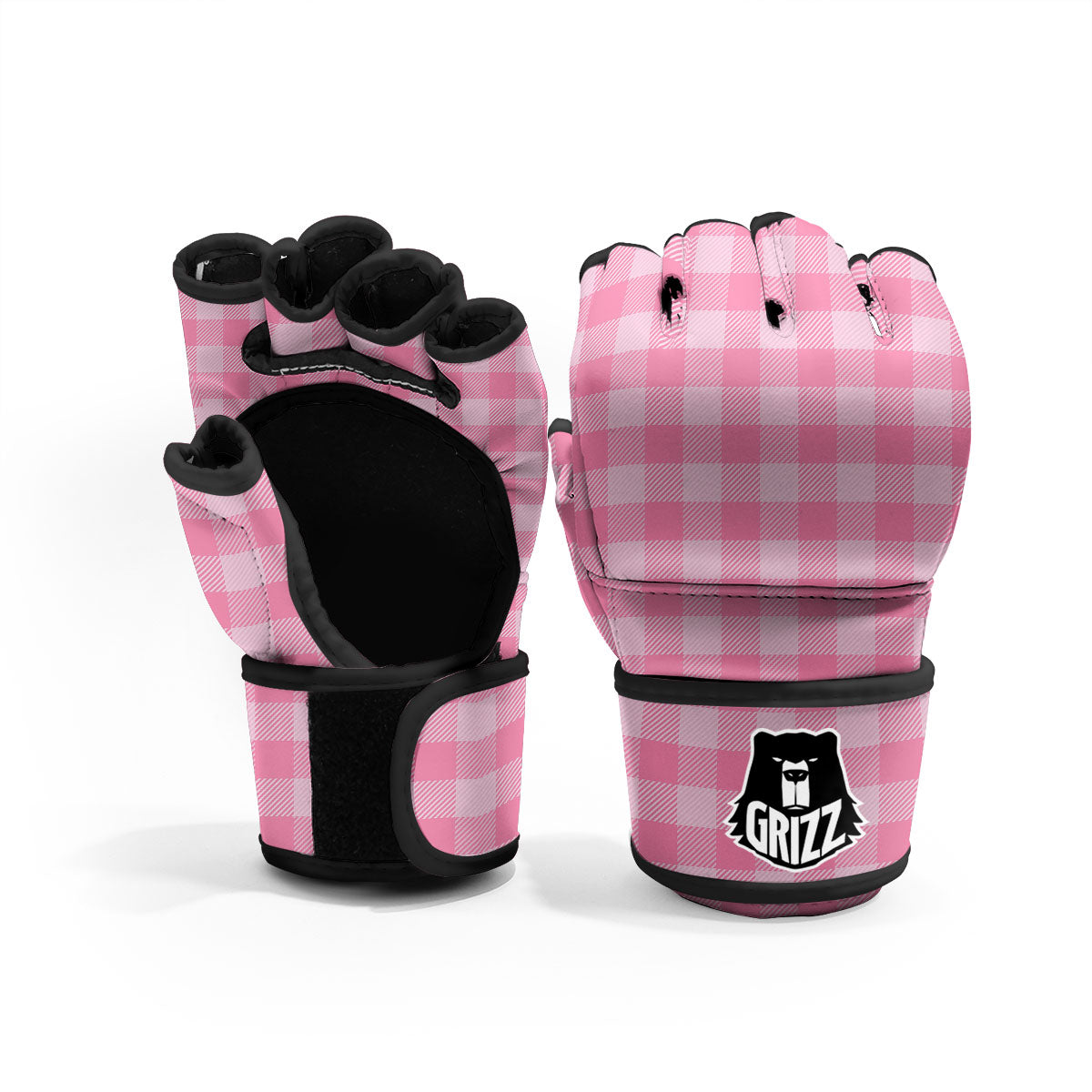 Check Pink Print Pattern MMA Gloves-grizzshop