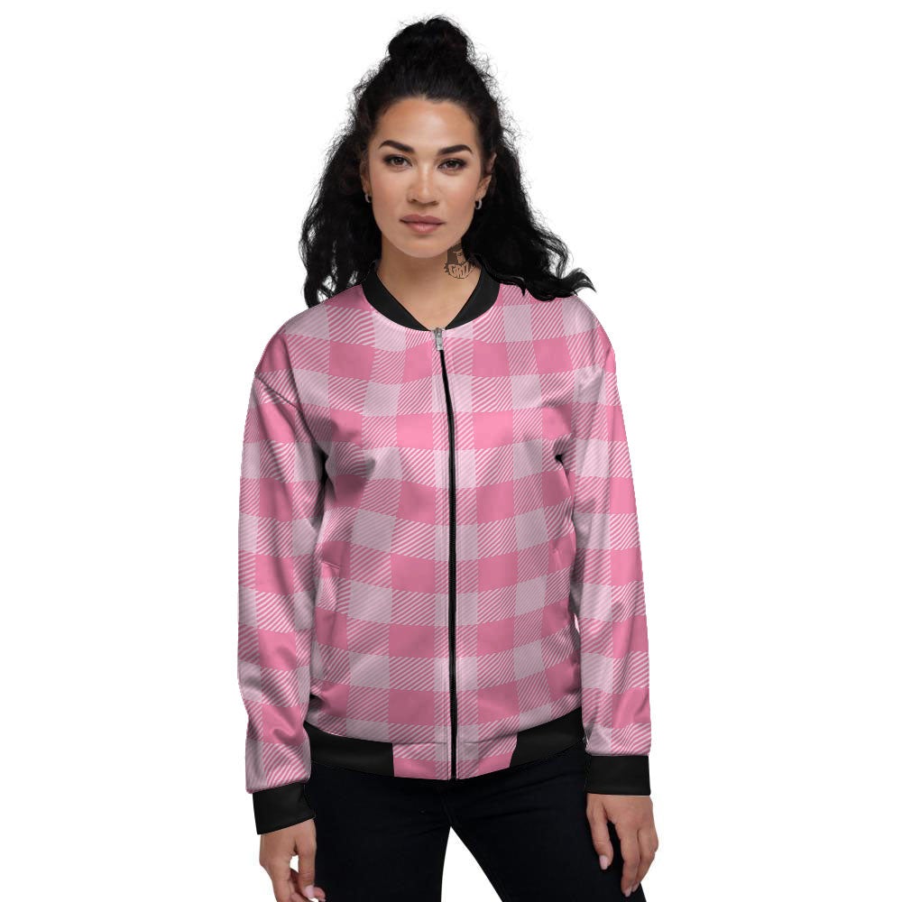 Check Pink Print Pattern Women's Bomber Jacket-grizzshop