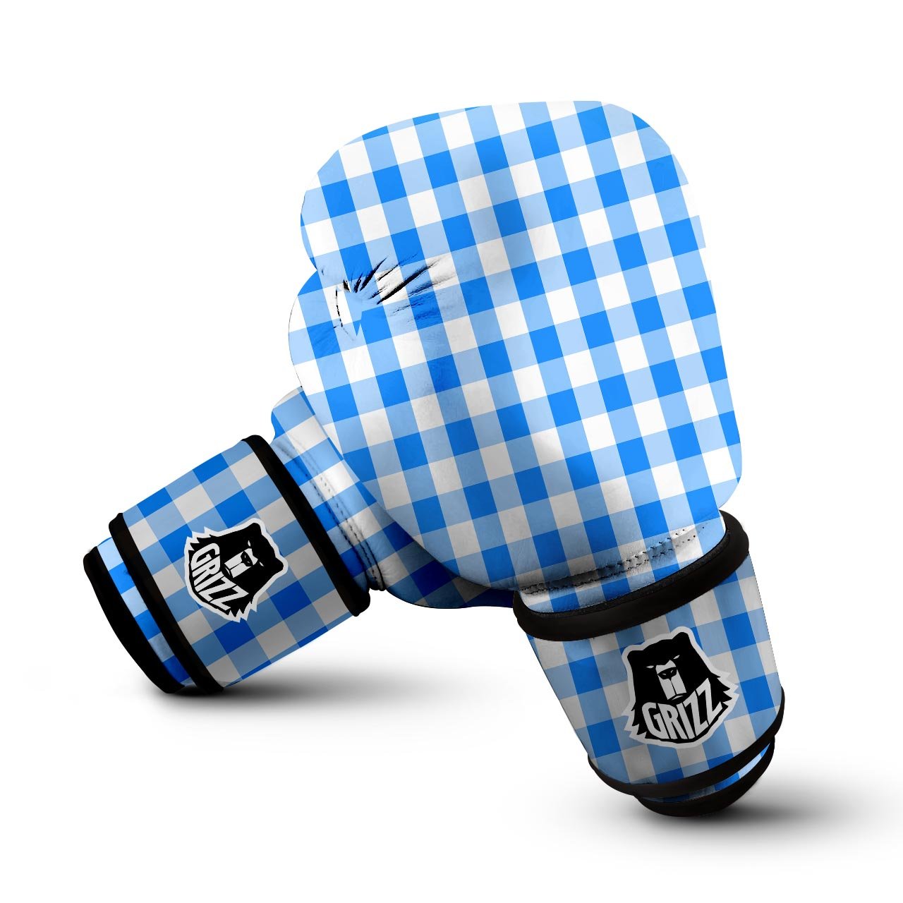 Check Sapphire Blue Print Pattern Boxing Gloves-grizzshop