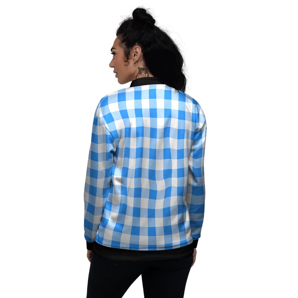 Check Sapphire Blue Print Pattern Women's Bomber Jacket-grizzshop