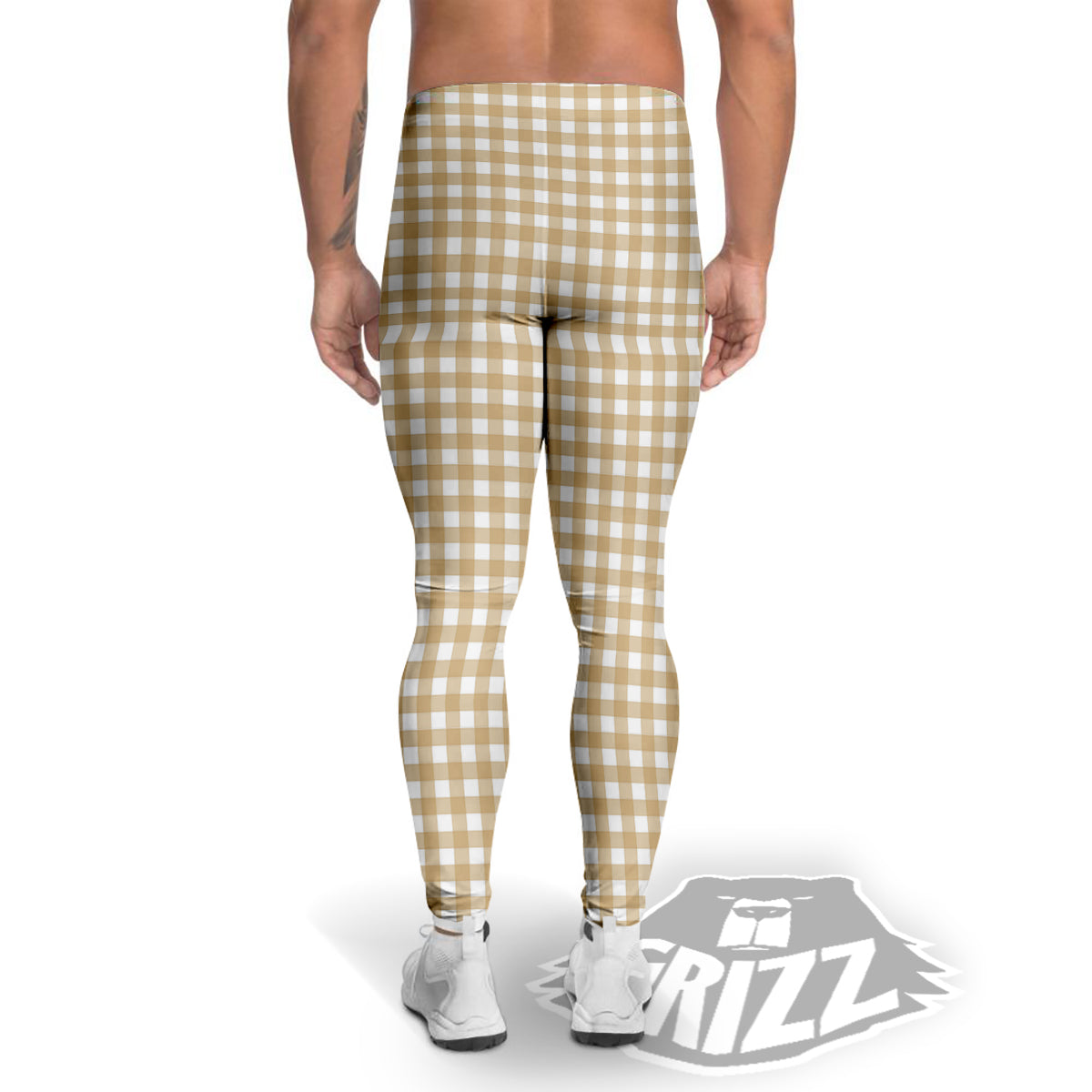 Check White And Beige Print Pattern Men's Leggings-grizzshop