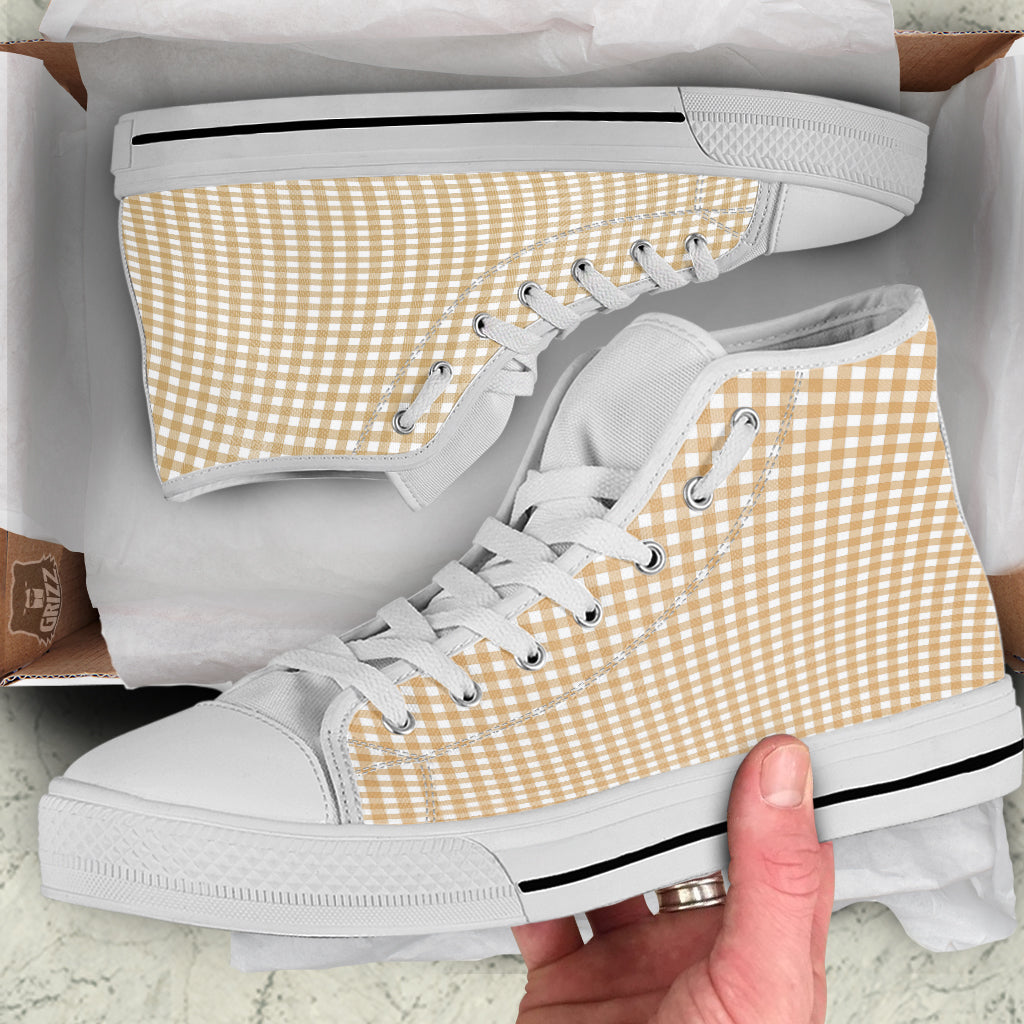 Check White And Beige Print Pattern White High Top Shoes-grizzshop