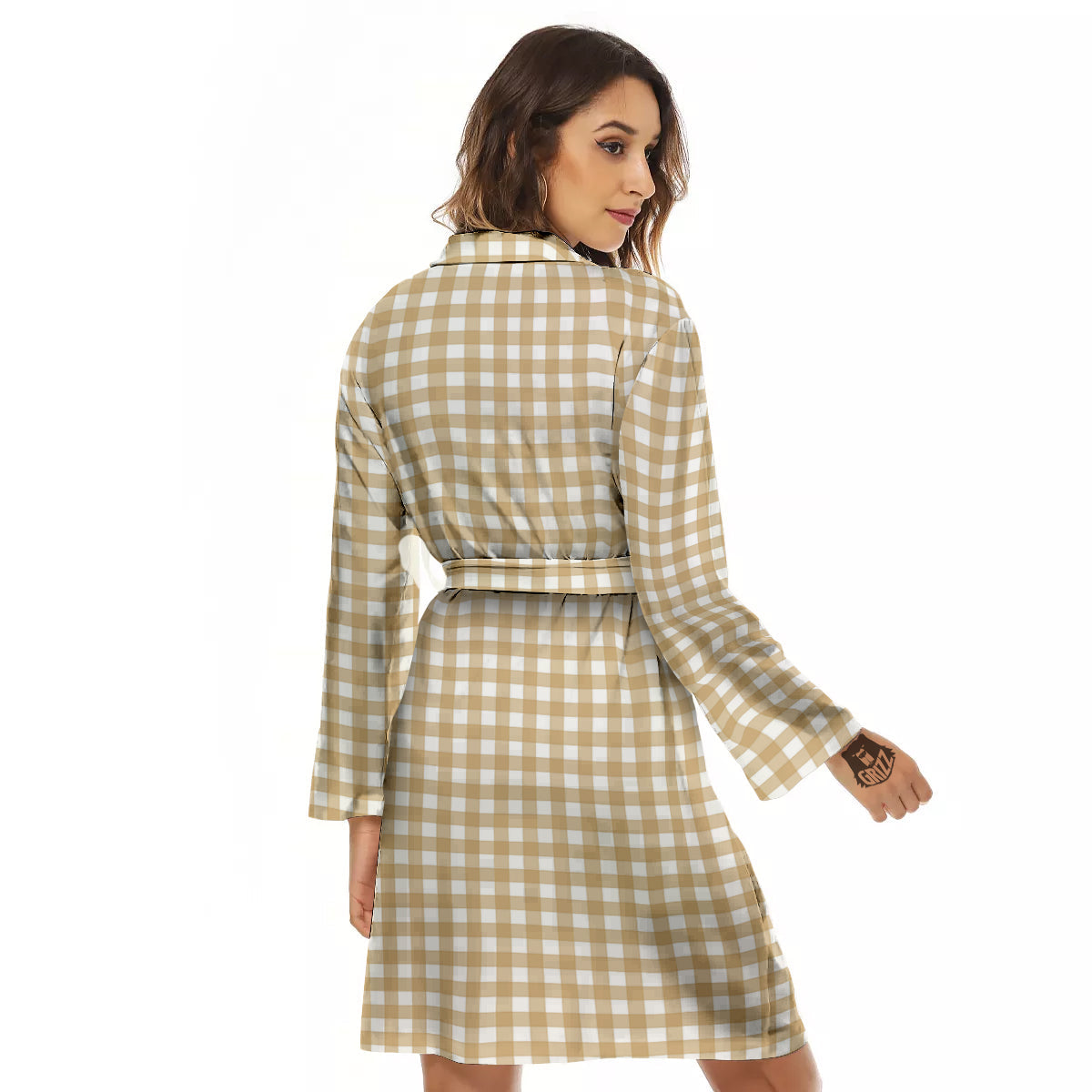 Check White And Beige Print Pattern Women's Robe-grizzshop