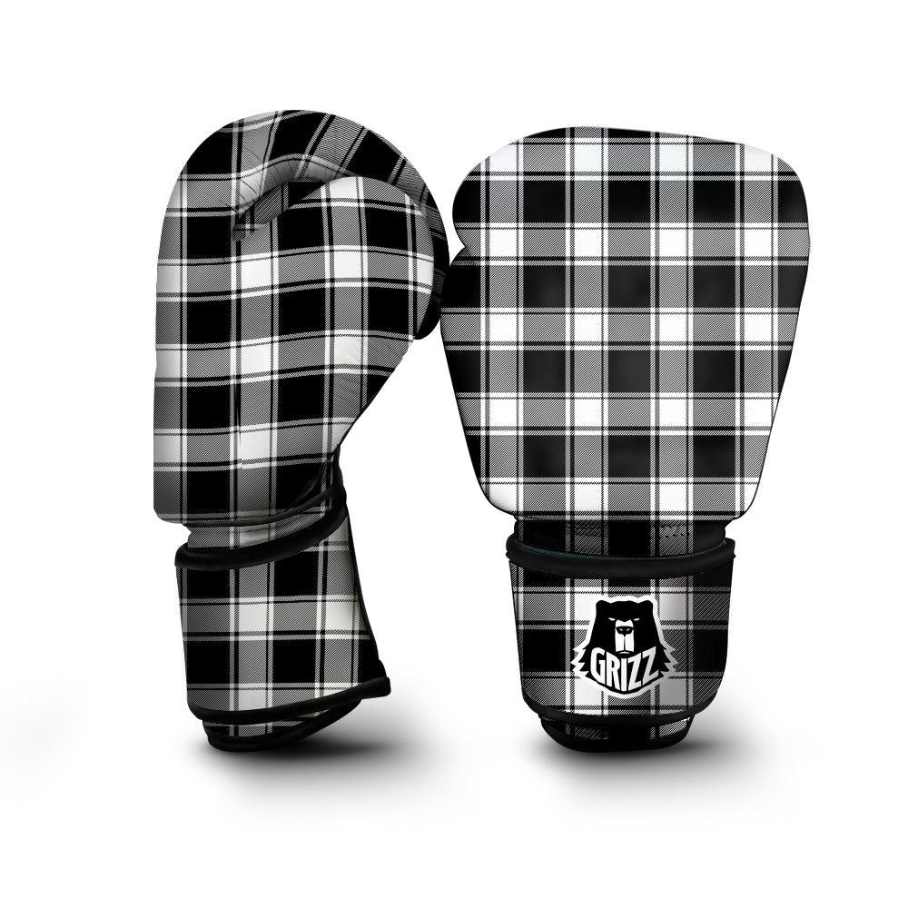 Check White And Black Print Pattern Boxing Gloves-grizzshop