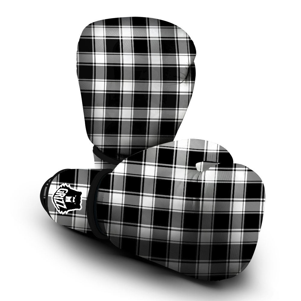 Check White And Black Print Pattern Boxing Gloves-grizzshop
