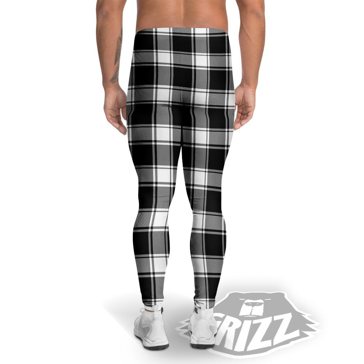 Check White And Black Print Pattern Men's Leggings-grizzshop