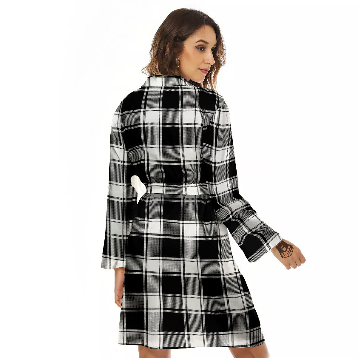 Check White And Black Print Pattern Women's Robe-grizzshop