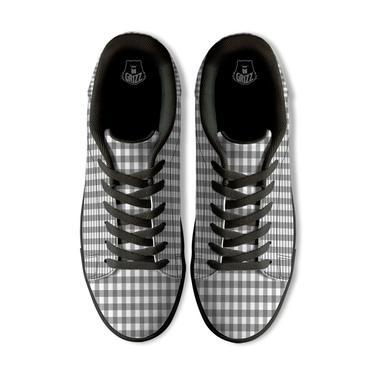Check White And Grey Print Pattern Black Low Top Sneakers-grizzshop