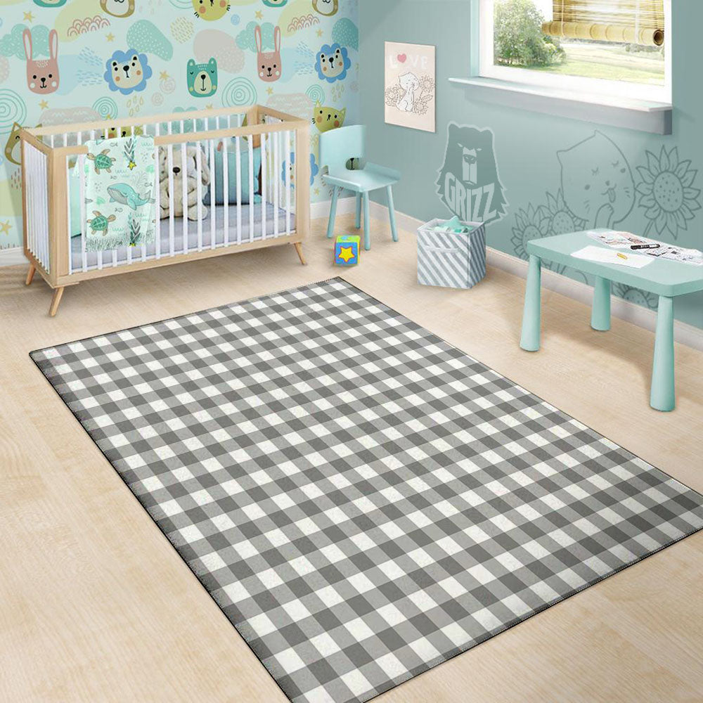Check White And Grey Print Pattern Floor Mat-grizzshop