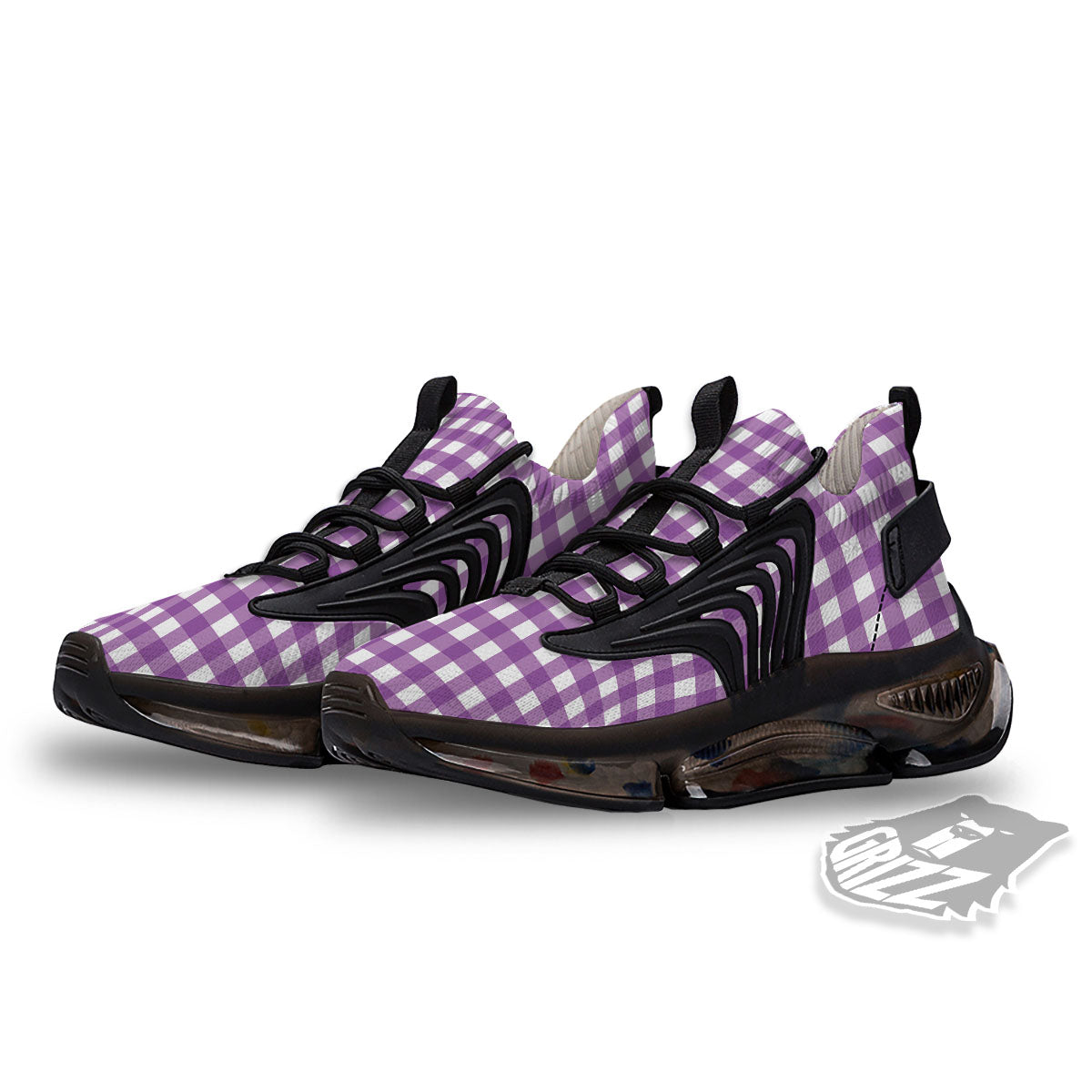 Check White And Purple Print Pattern Black Gym Shoes-grizzshop