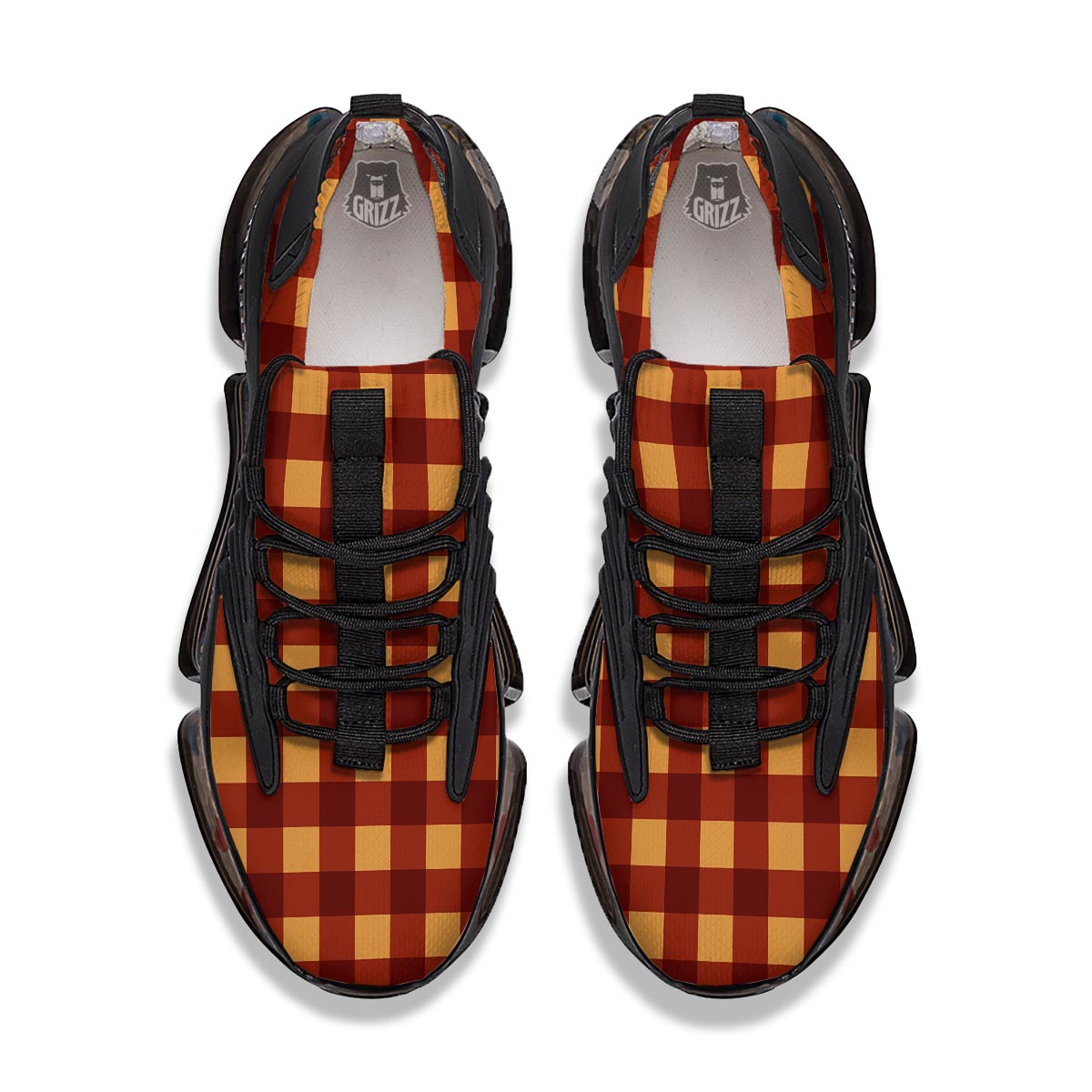 Check Yellow And Red Print Pattern Black Gym Shoes-grizzshop
