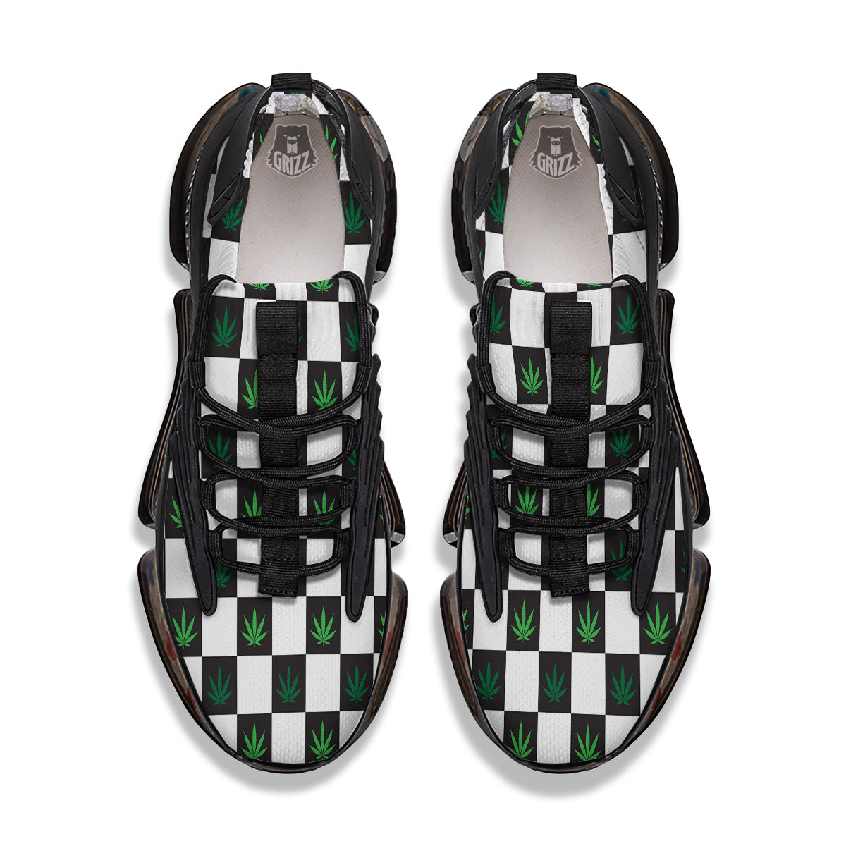 Checked Green Weed Print Pattern Black Gym Shoes-grizzshop