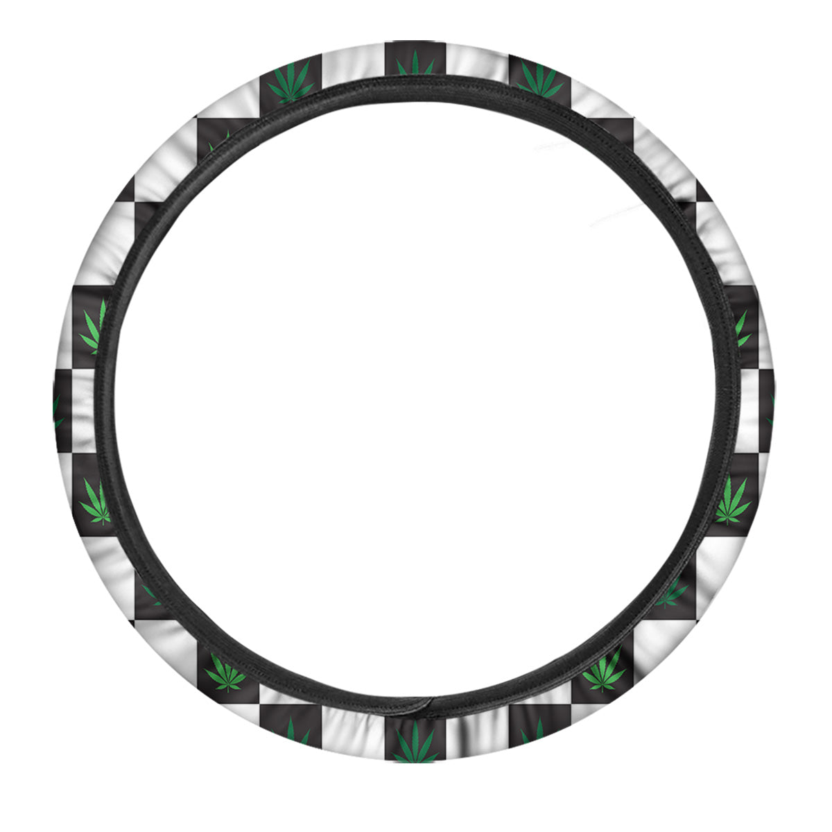 Checked Green Weed Print Pattern Car Steering Wheel Cover-grizzshop