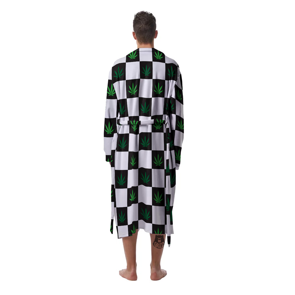 Checked Green Weed Print Pattern Men's Robe-grizzshop