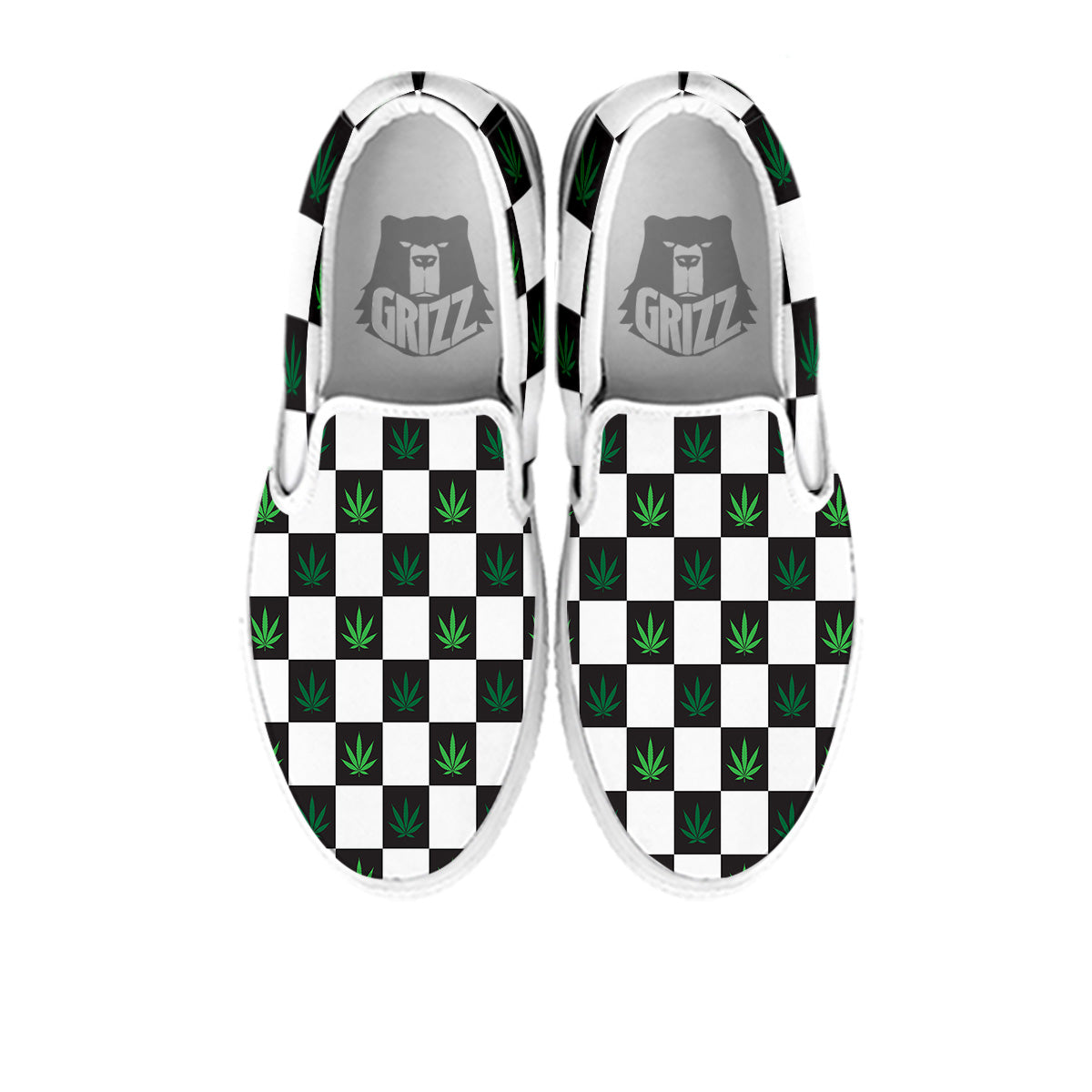 Checked Green Weed Print Pattern White Slip On Shoes-grizzshop